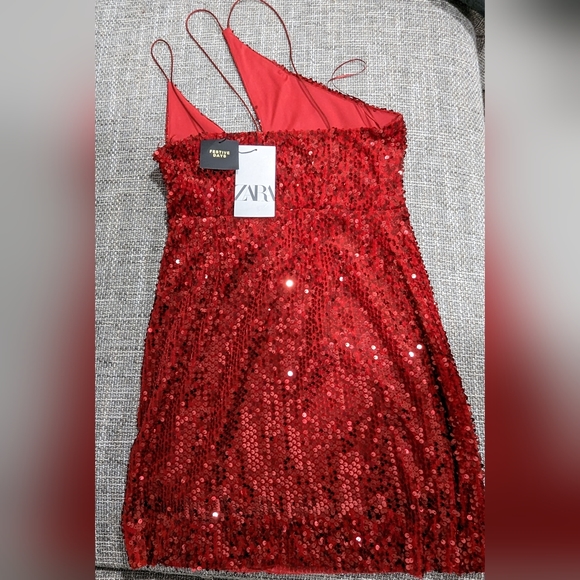 Zara Red Sequin Mini Dress size S(4-6) - Picture 4 of 7